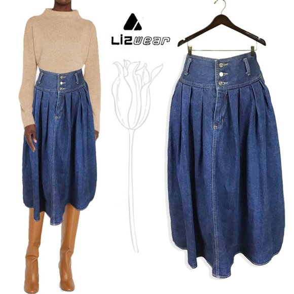 Lizwear by Liz Clairborne Dresses & Skirts - LizWear Vintage Medium Blue Jean with Belt Loops A Line Skirt